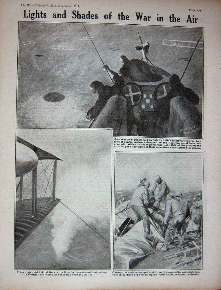 Old Vintage Print 1917 Ww1 German Aeroplane French Air Raid Pola Italian 20th
