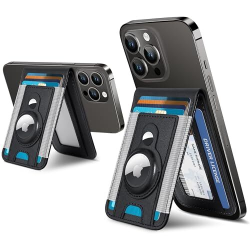 3-in-1 MagSafe Wallet with AirTag Holder, iPhone Stand in Open Black