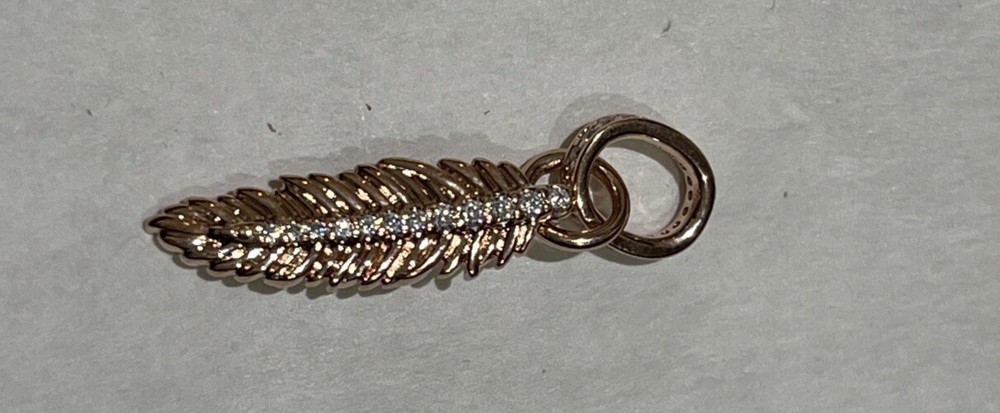 Pandora 14K Rose Gold, Sparkling Feather, Dangle Charm 789550C01 New