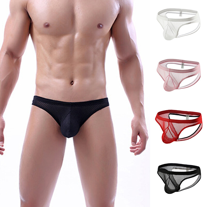 Men T-back Briefs Underwear Thong G-string Panties Mesh See-through Sexy Pouch
