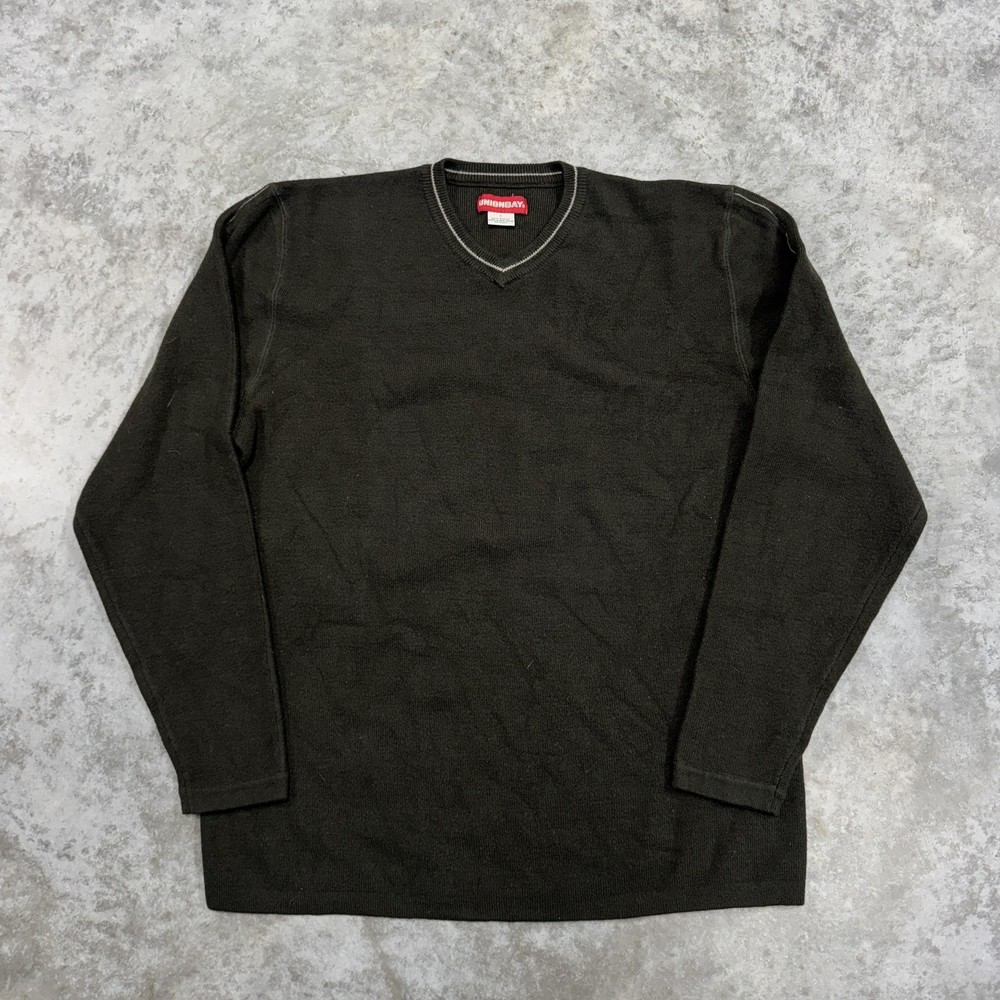 Unionbay Sweater Mens Large Dark Olive Green V Neck Pullover Long Sleeve Casual