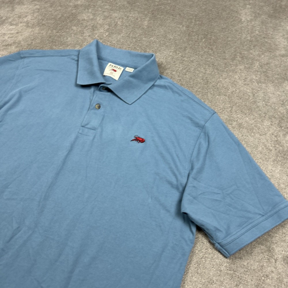 Perlis Polo Shirt Mens XL Blue Short Sleeve Crawfish Logo Pique Stretch Casual