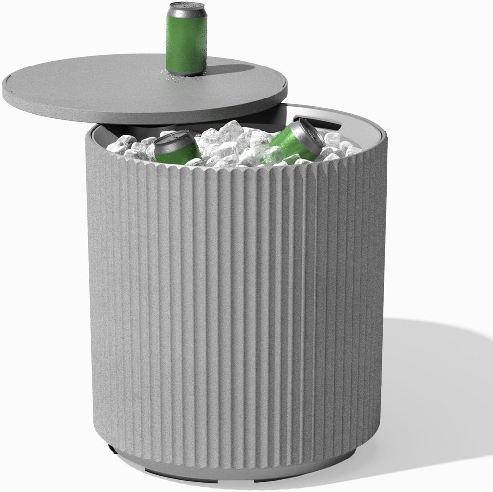 21in Outdoor Cooler Side Table Modern Stone-Plastic Composite Gray Weather