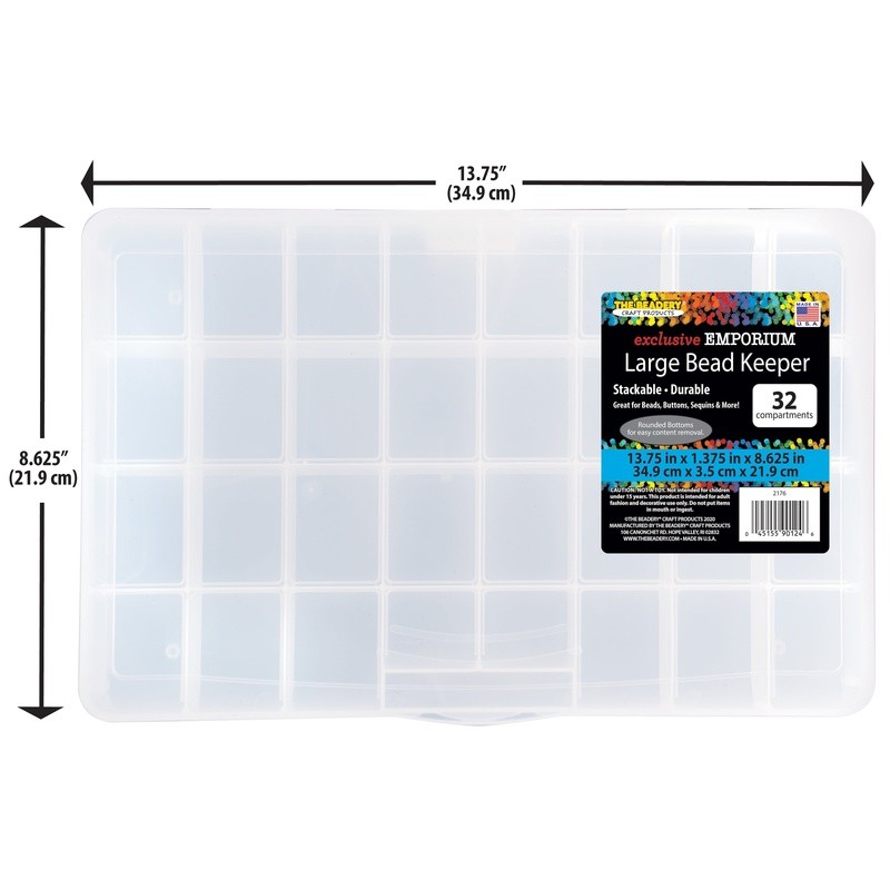 Clear 32-Compartment Plastic Bead Storage Box for Craft Supplies