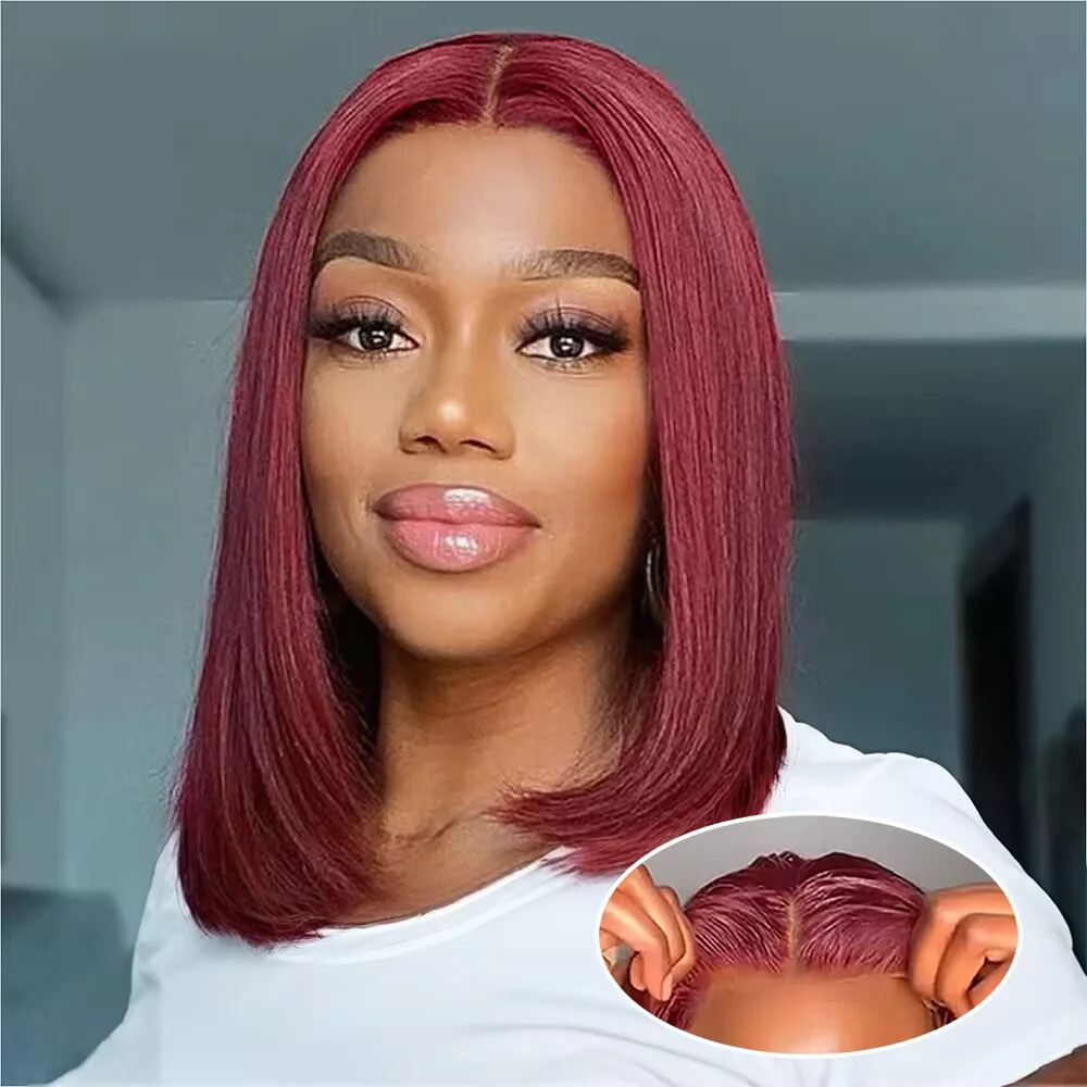 6×4 Glueless Bob Human Hair Wig 99J Burgundy Brazilian Lace Front