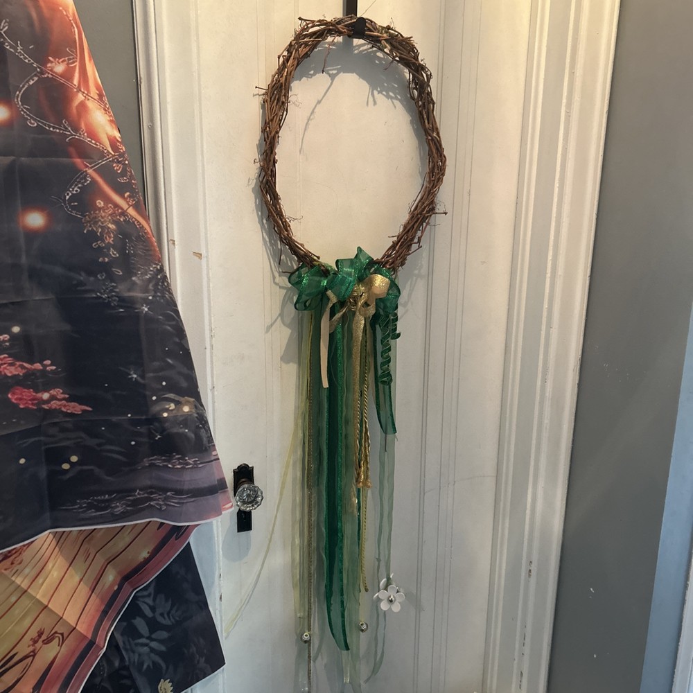 Spring Handwoven Ivy Wreath with Goldstone, Glass Art, Bells & Ribbon-image