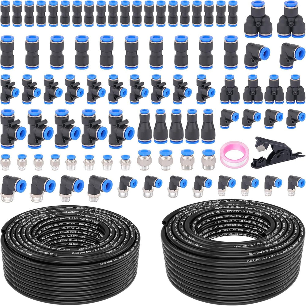 90 Pcs DOT Air Line with Quick Connect Air Fittings Kit 2 Roll 100FT 1/4