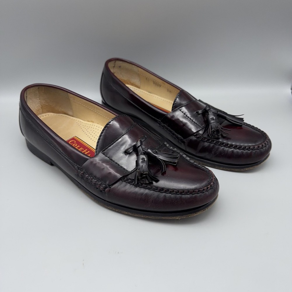 Cole Haan Shoes Mens Size 9.5 Burgundy Leather Tassel City Penny Loafers Slip On