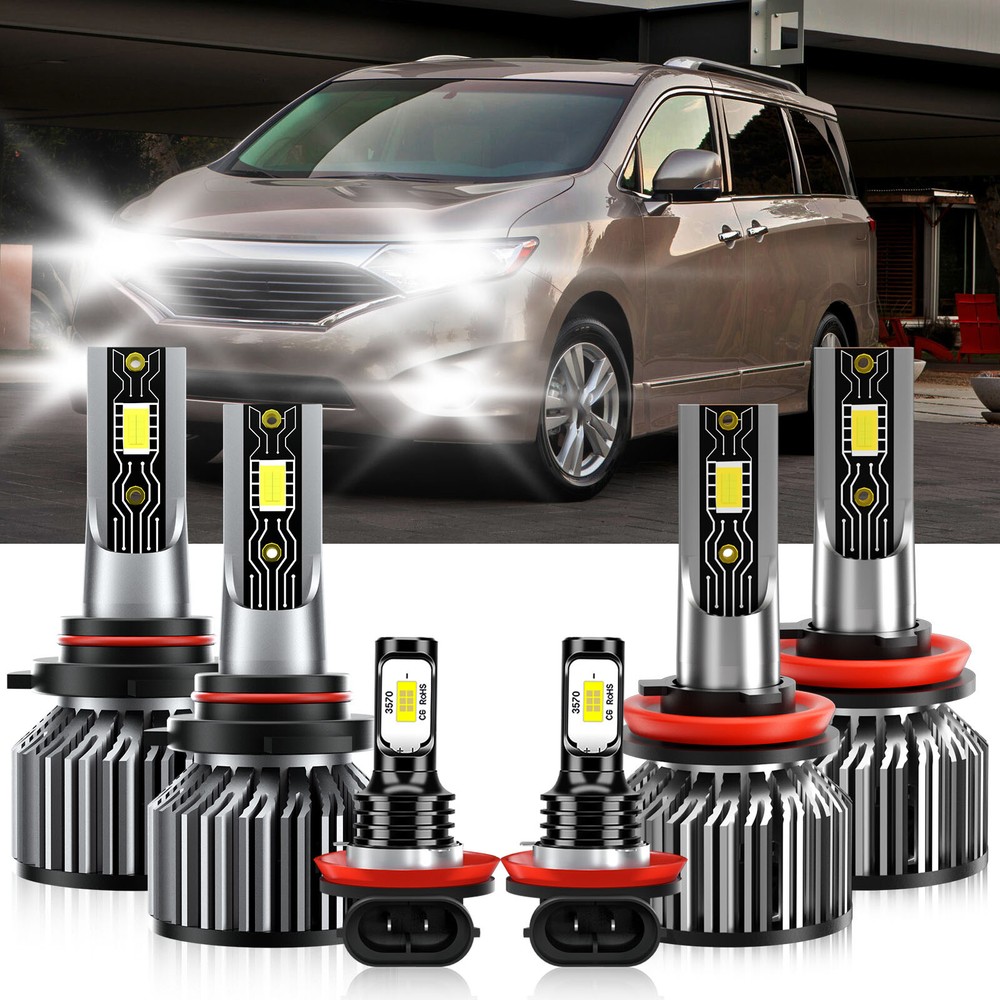 2011-2017 Nissan Quest LED Headlight High Low Beam & Fog Light Bulb Kit 6500K