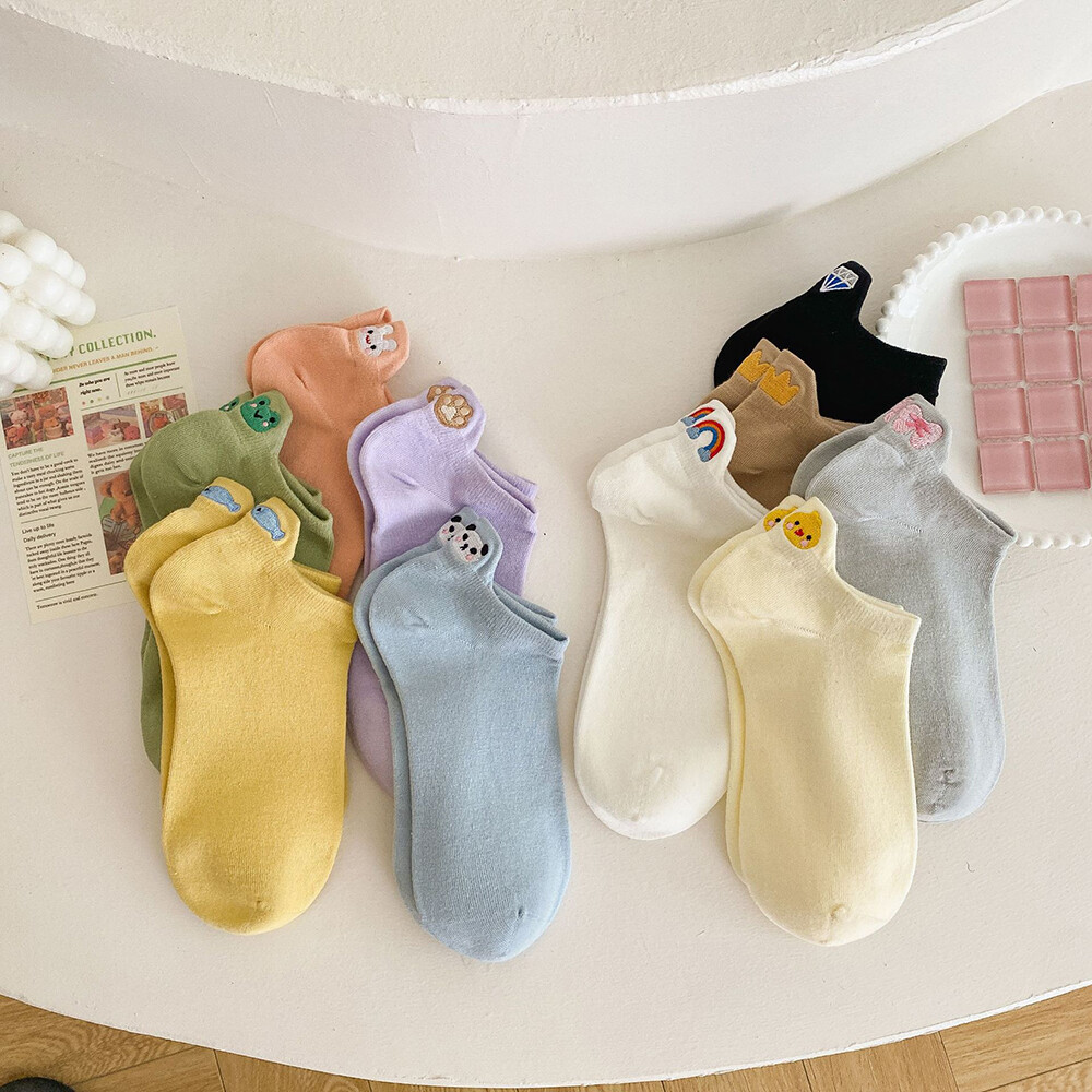 Cotton Socks Cute Animals Pattern Embroidery Ankle Socks Boat Socks Hosiery