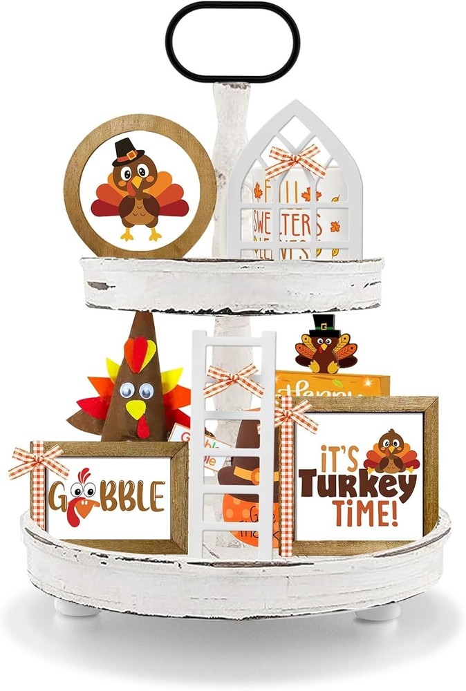 Seasonal Farmhouse Fall Tiered Tray Decor Set Dinning Room Centerpiece-image