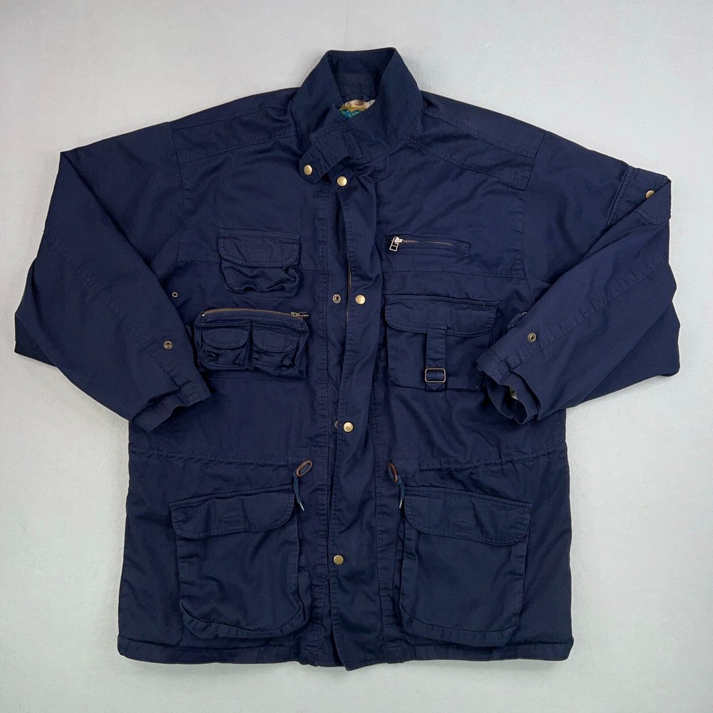 Naive Habitat Planet Earth Coat Mens XXL Blue Tactical Safari Fishing Jacket