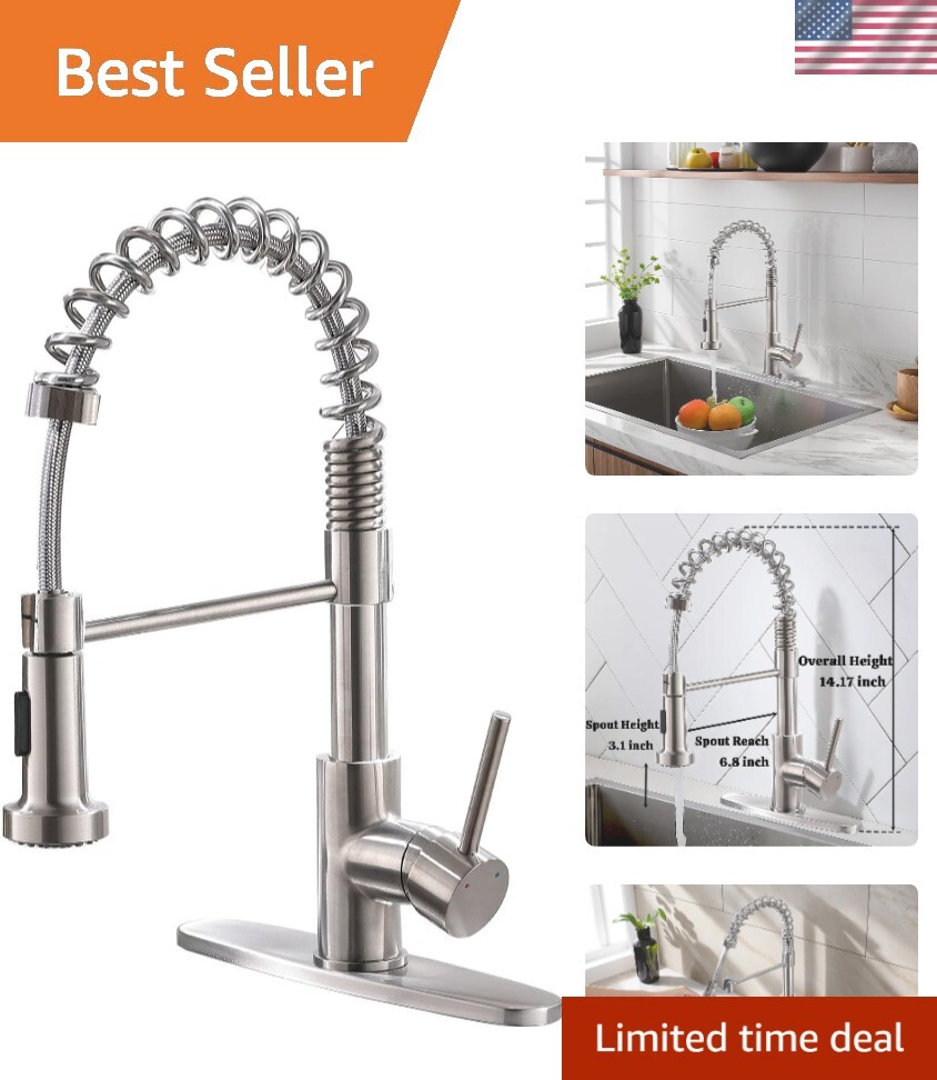 Stainless Steel Kitchen Faucet with Pull Down Sprayer Brushed Nickel, 360 Swivel