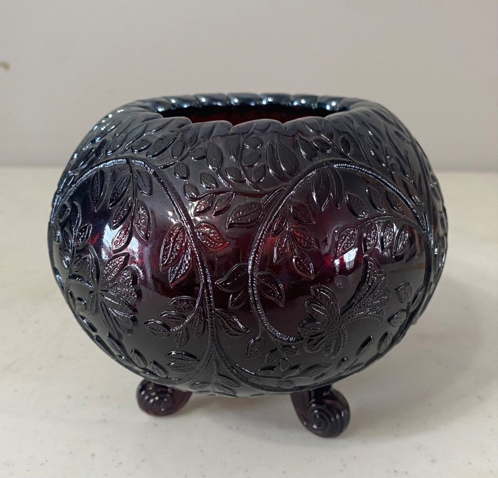 Westmoreland Louisa Carnival Glass Amethyst Rose Bowl with Scrolled Feet