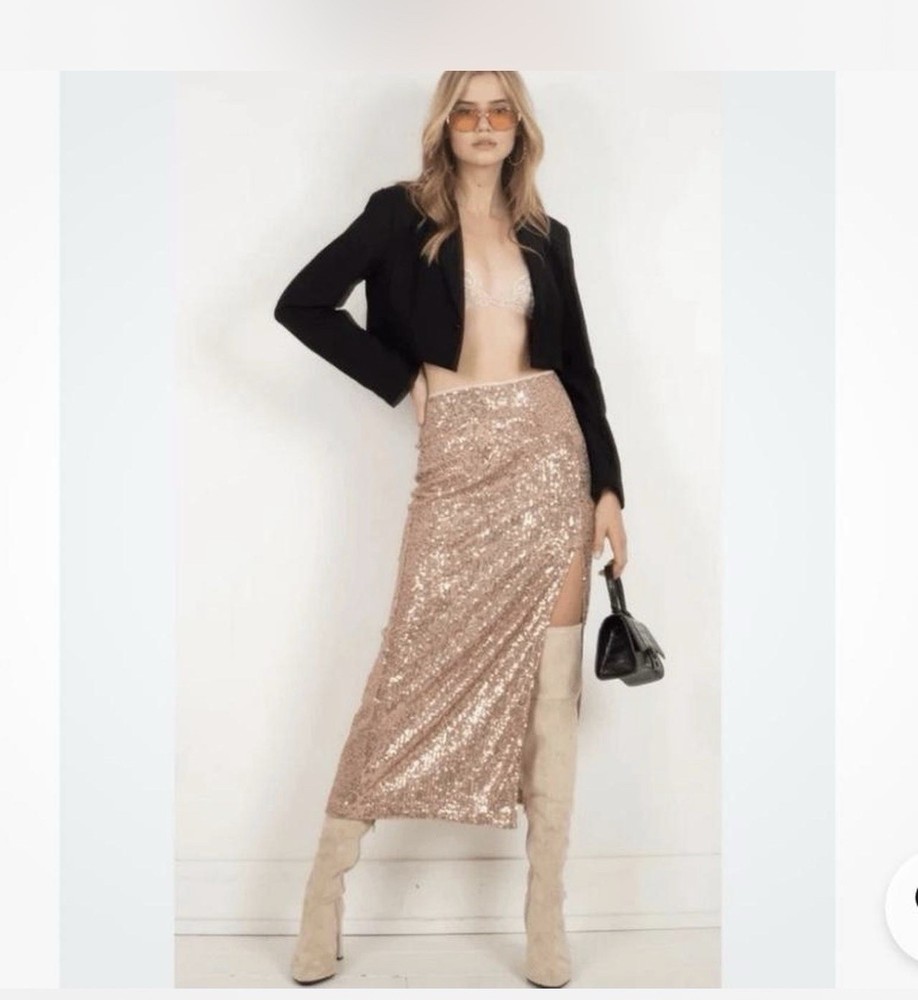 New Years Holiday Skirt!! Free People Ariana Sequin Maxi Skirt in Pink Champagne-image