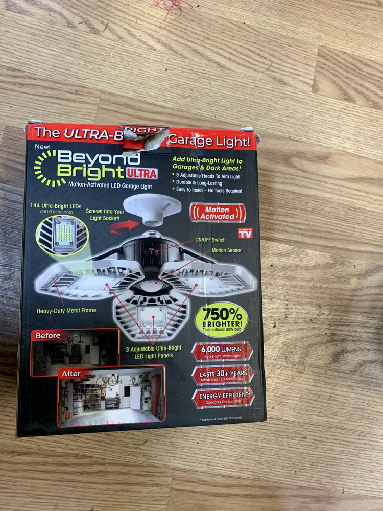 Beyond Bright LED Motion-Activated Garage Light with Ultra-Bright Illumination for 120V in Durable Plastic Design Model 19010