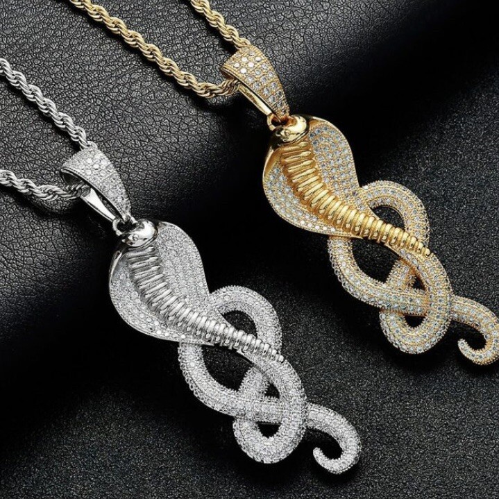 Silver Cobra Snake CZ Pendant Necklace in Sterling Silver