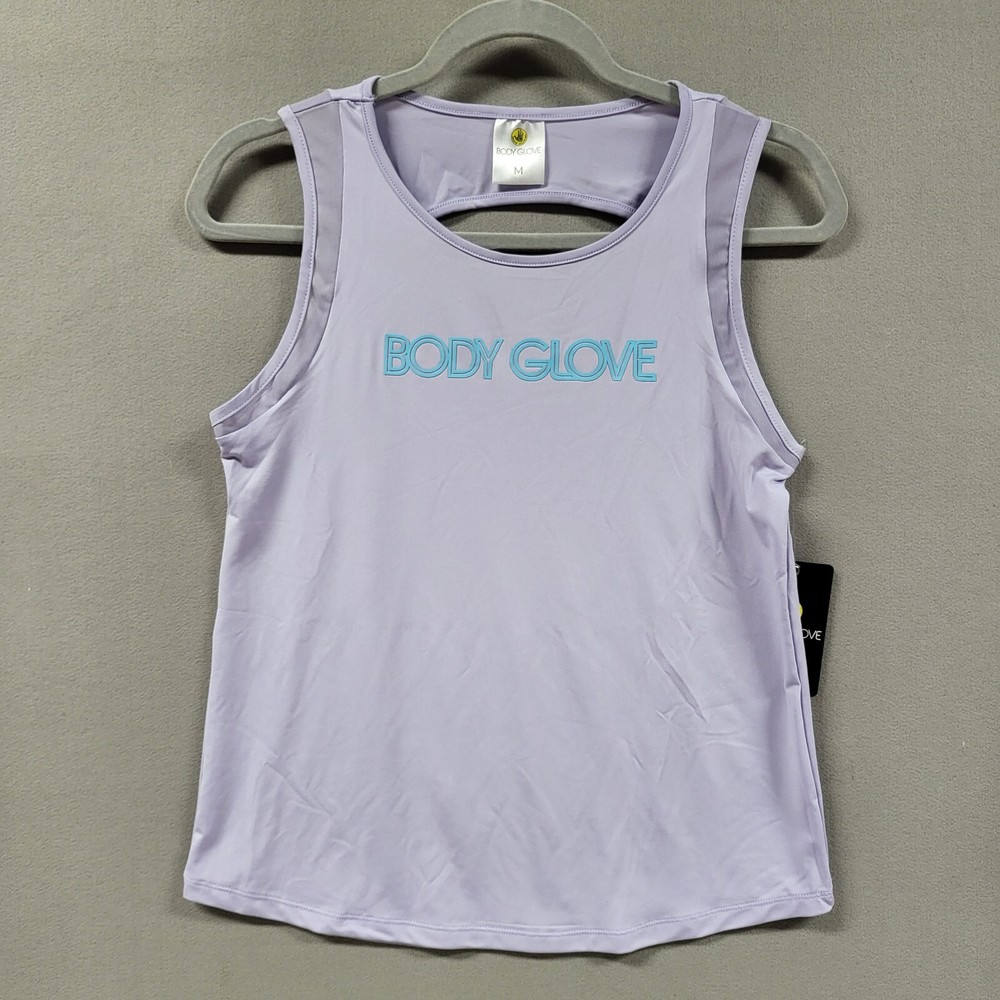 Body Glove Sport Active Top Sleeveless Medium Orchid Spell Out Logo Cut Out Back
