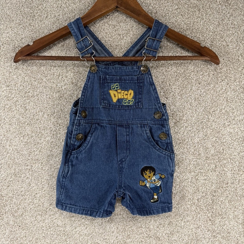 Y2K Go Diego Go Nick Jr Embroidered Denim Overalls Shorts 9-12mo Dora Explorer