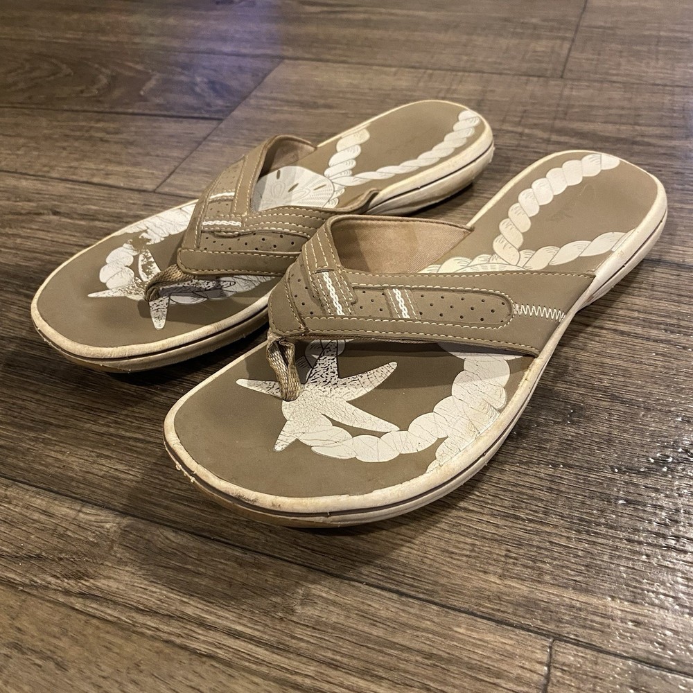 Clarks Womens Breeze Sea Slip-On Thong Sandals Size 9 M Taupe
