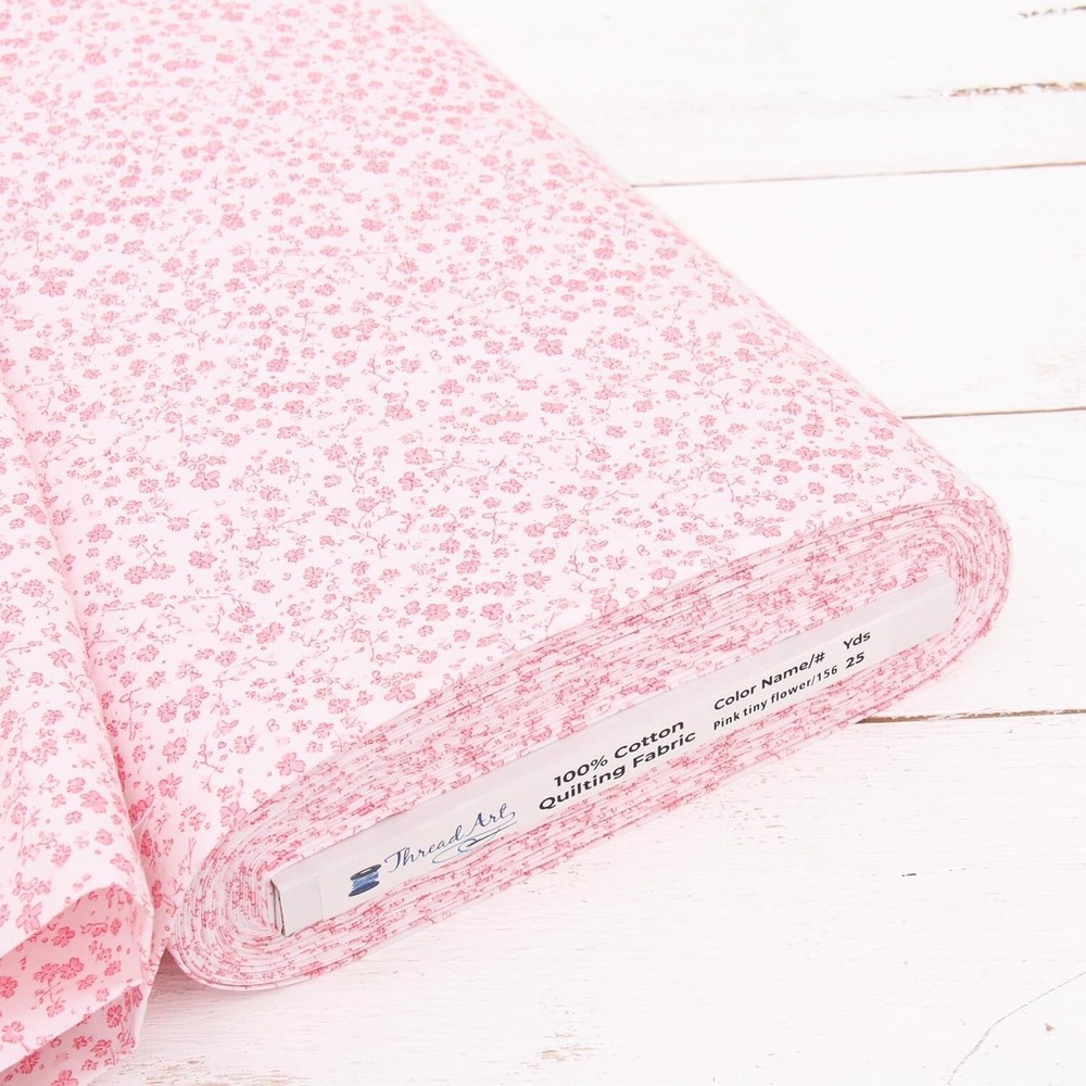 Threadart Cotton Quilting Fabric By The Yard - Vintage - Tiny Pink Flowers