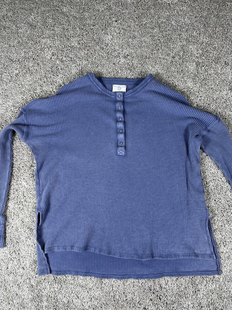 Offline by Aerie Long Sleeve Waffle Knit Stretch Cropped Top Blue Size Small