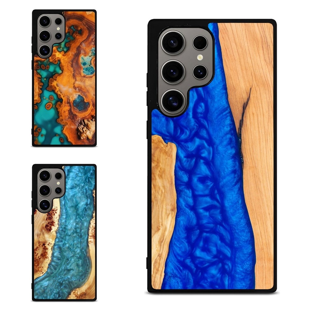 For Samsung S25 S24 S23 FE Ultra a15 a16 Anti Slip slab Wood epoxy resin surface