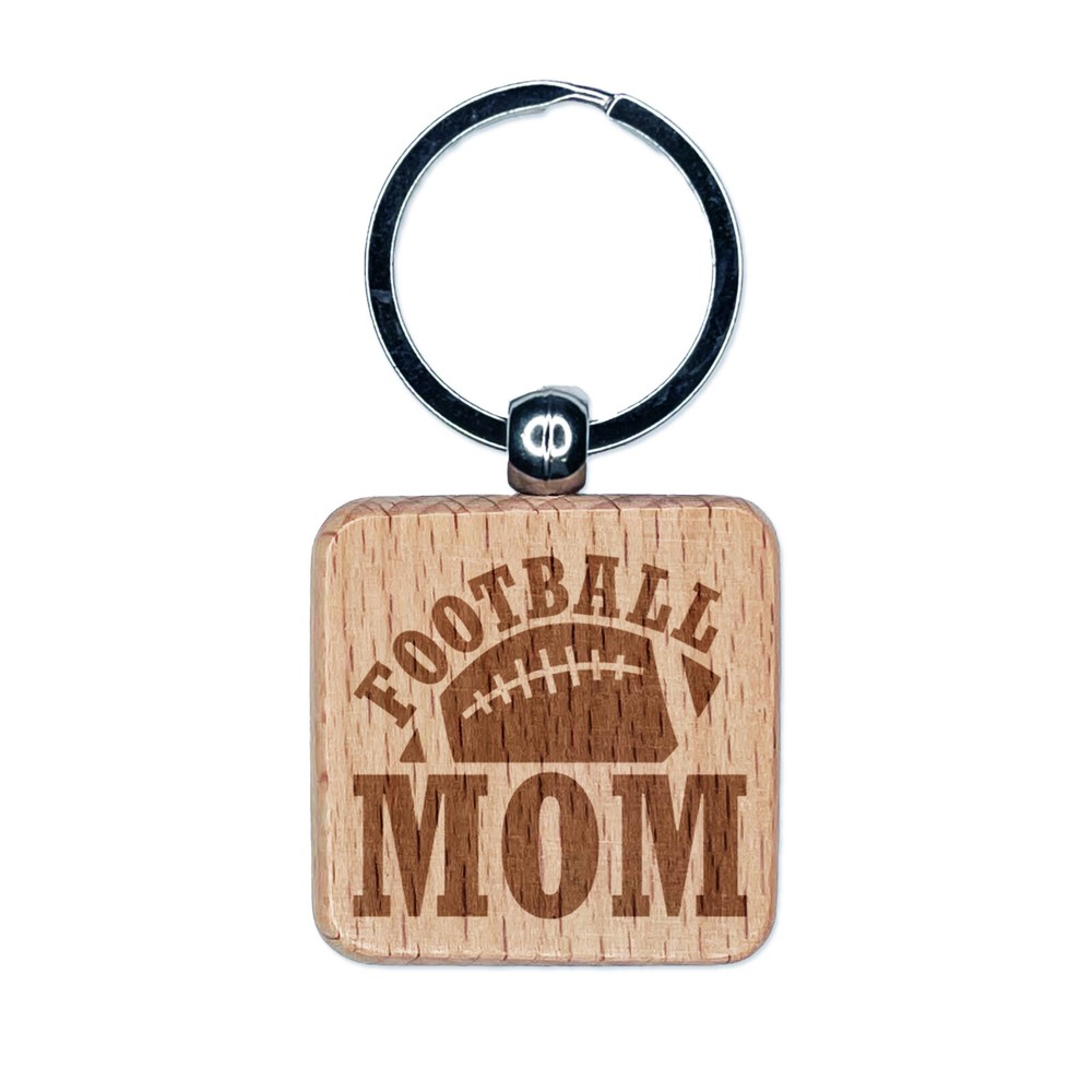 Football Mom Personalized Engraved Wooden Square Keychain Gift  