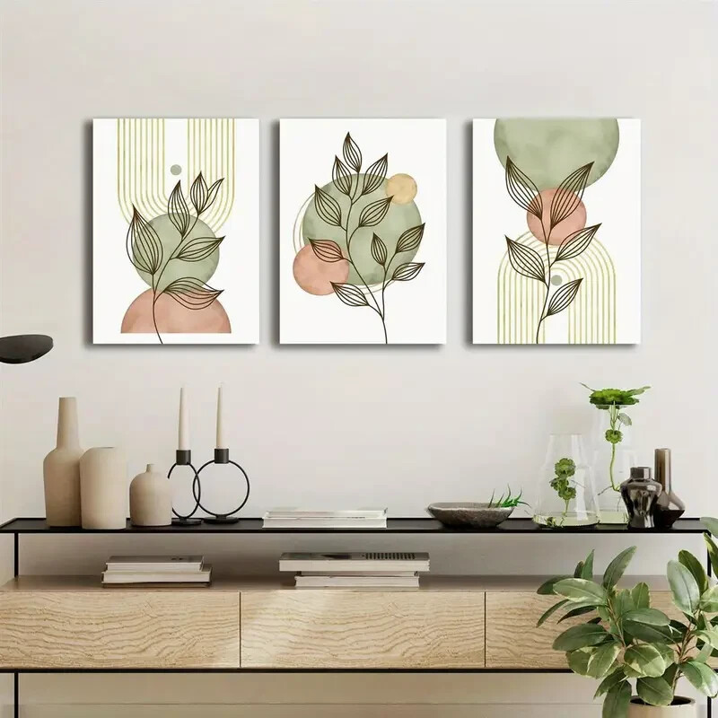 3pcs Bohemian Modern Medieval Plant Wall Art Canvas Unframed