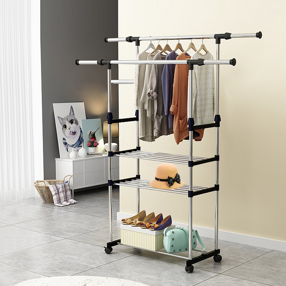 Stainless Steel Double Garment Hanging Rack for Clothes Display and Organization-image