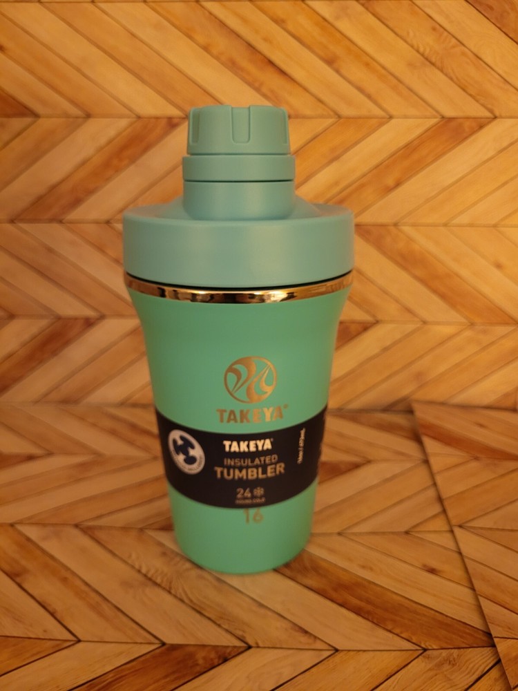 Takeya Stainless Insulated Tumbler Shaker Teal 16oz Agitator Leakproof Spout