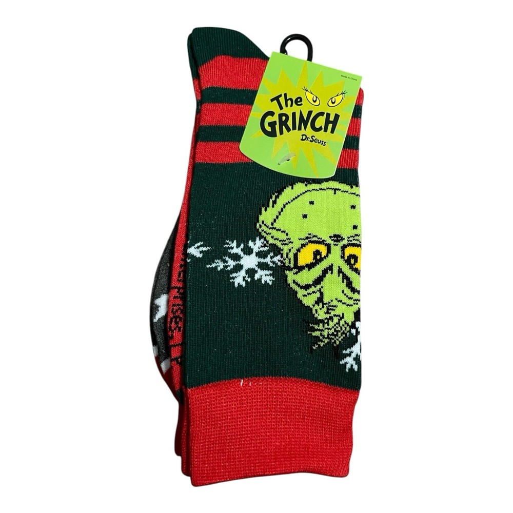 Grinch Christmas Socks for Men Size 8-12, 2 Pairs Cozy Holiday Footwear