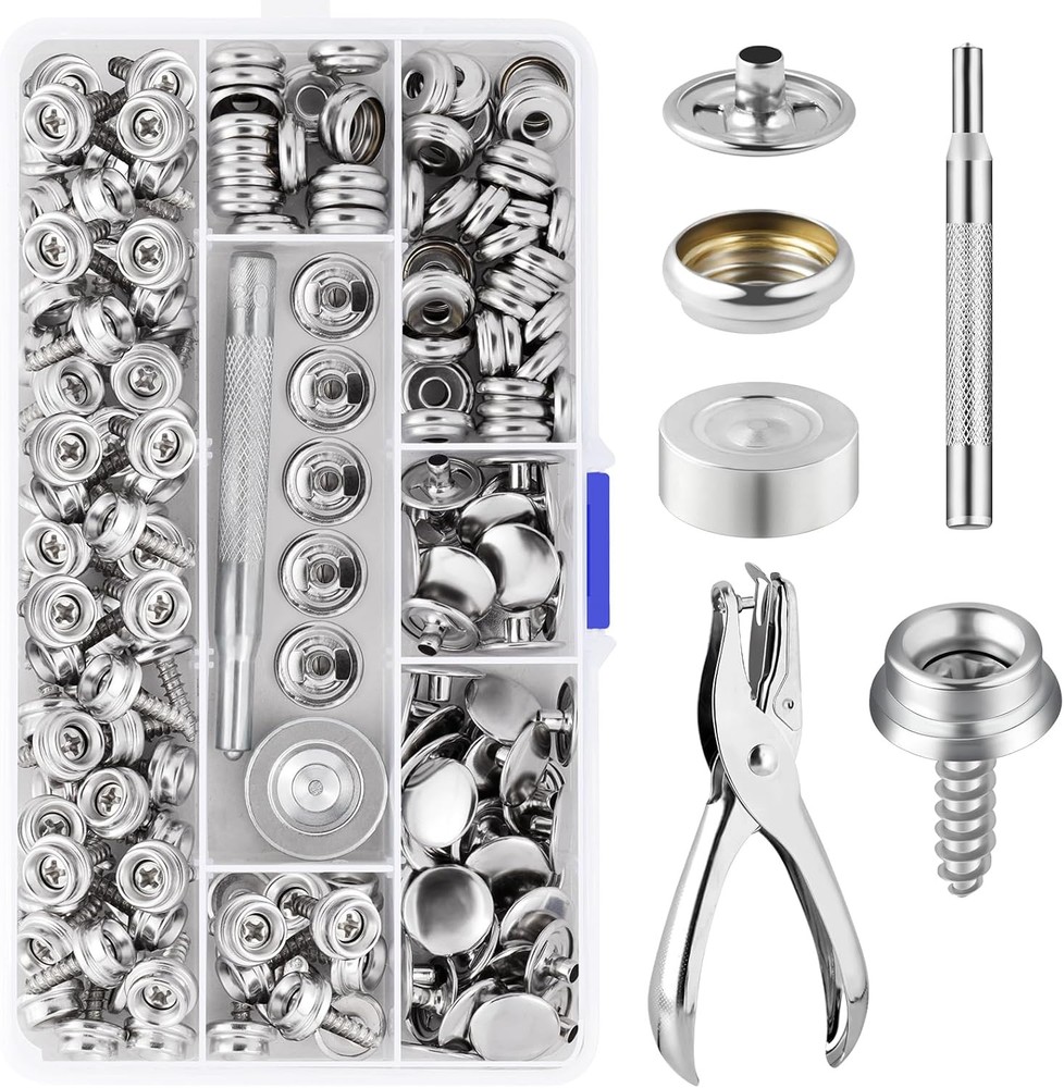 150-Piece Marine-Grade Silver Canvas Snap Kit with 2 Setting Tools by Hicdaw