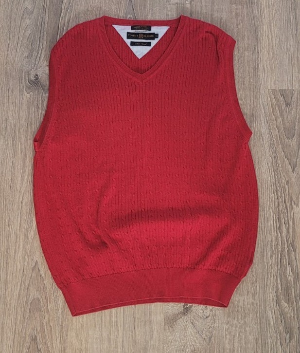 Tommy Hilfiger Golf Red Ribbed Knit Sweater Vest Size Large