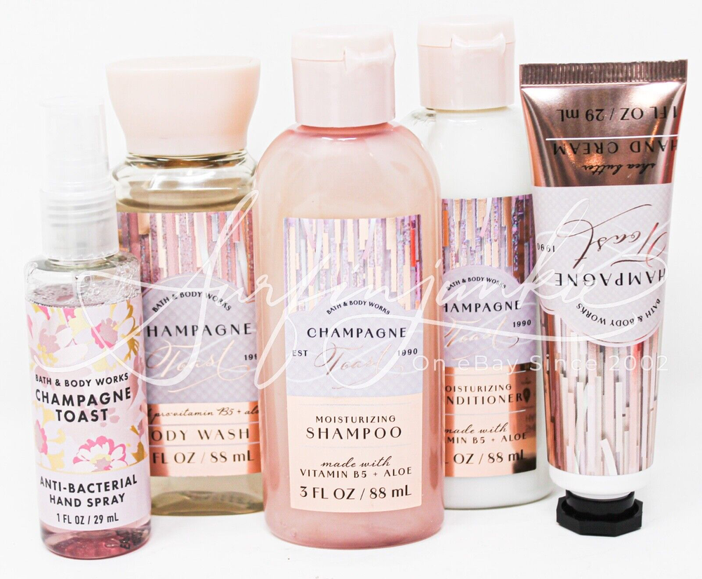 Bath & Body Works Champagne Toast Mini Hand Sanitizer Hand Cream Shower Gel Hair
