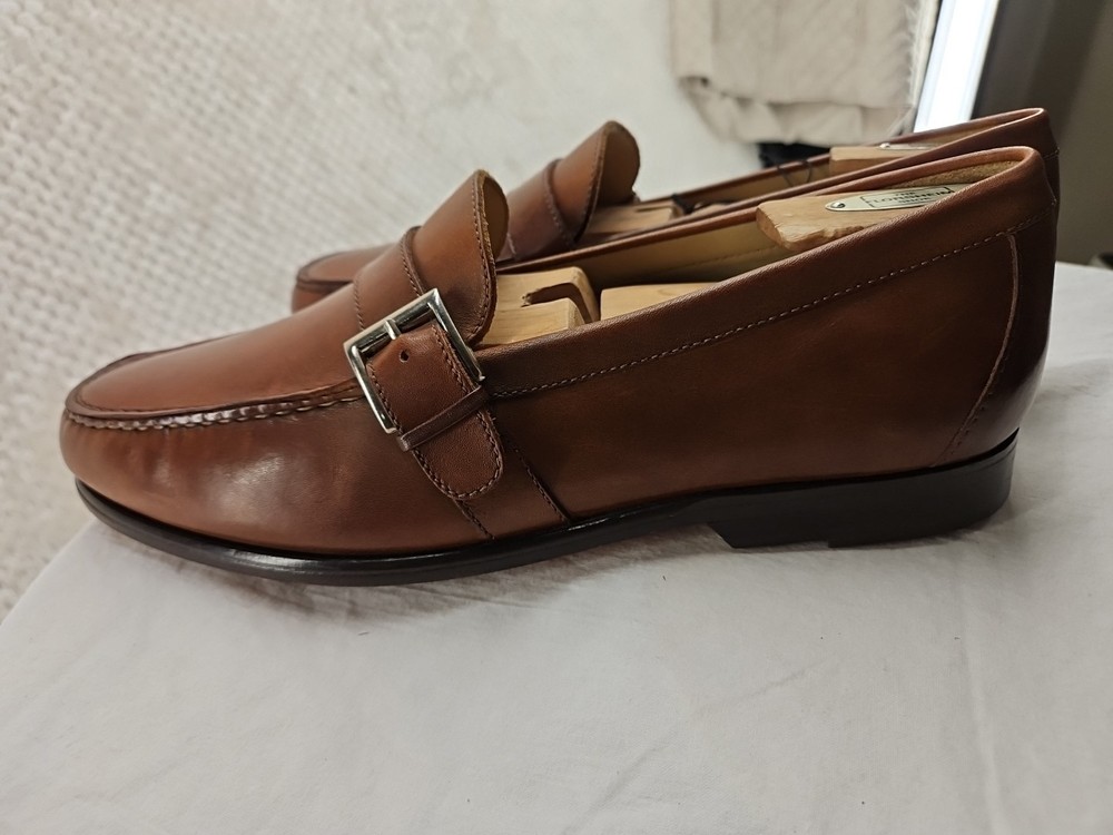 johnston Murphy Brown Loafers With Strap And Buckle Used Size 10.5 Medium Width
