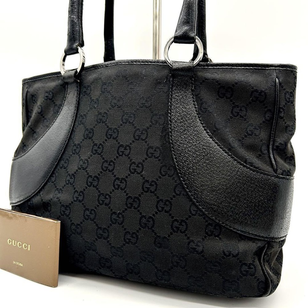 Gucci GG Canvas Black Leather Tote Bag in Excellent Condition