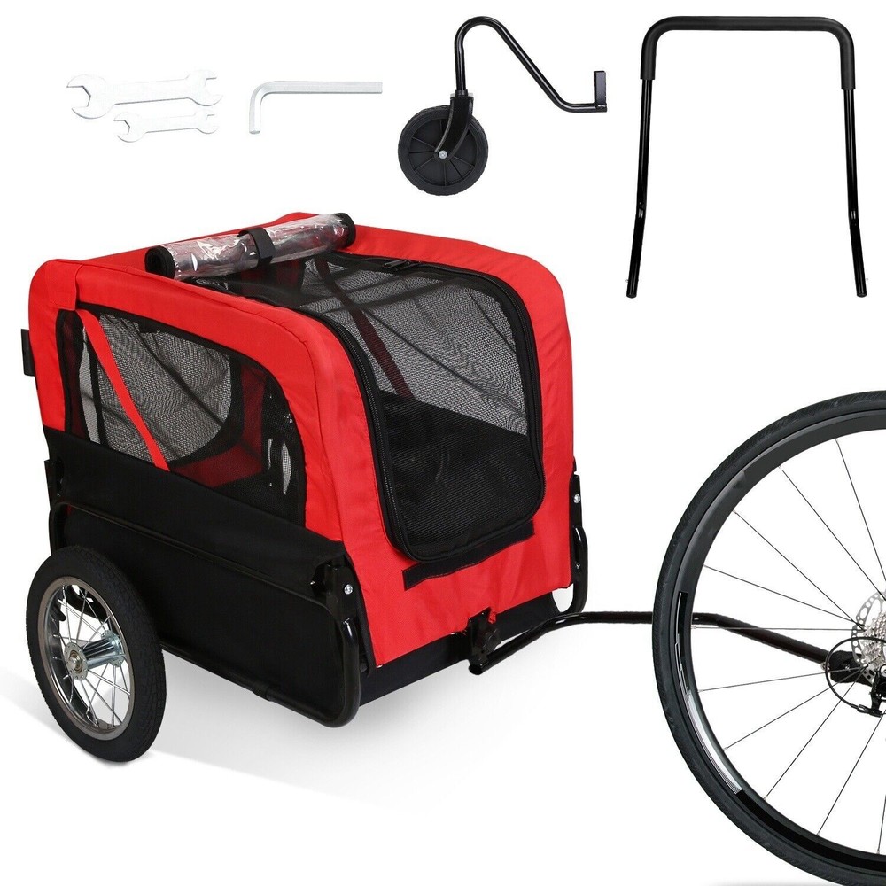 Pet Dog Bike Trailer Stroller W/ Handle Bicycle Carrier Cargo Wagon Cart Travel