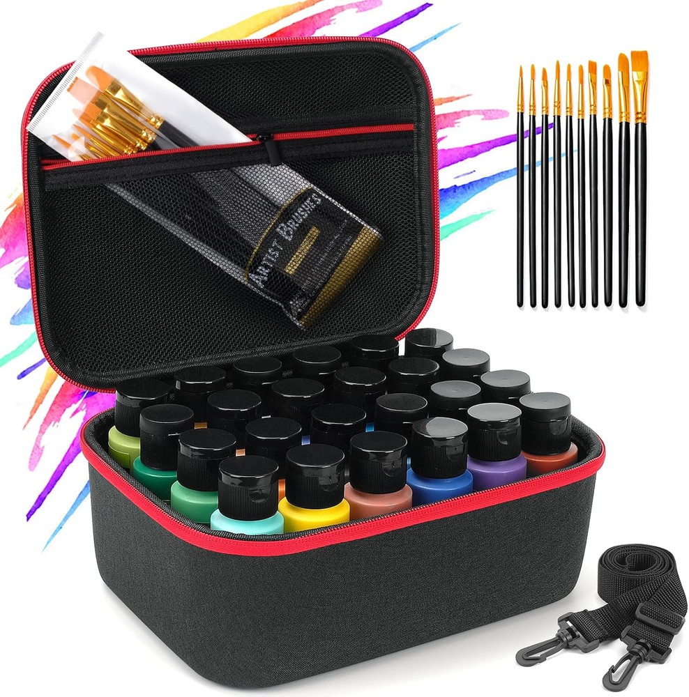 Acrylic Paint Organizer for 2 fl oz Paint, Case Apple Black