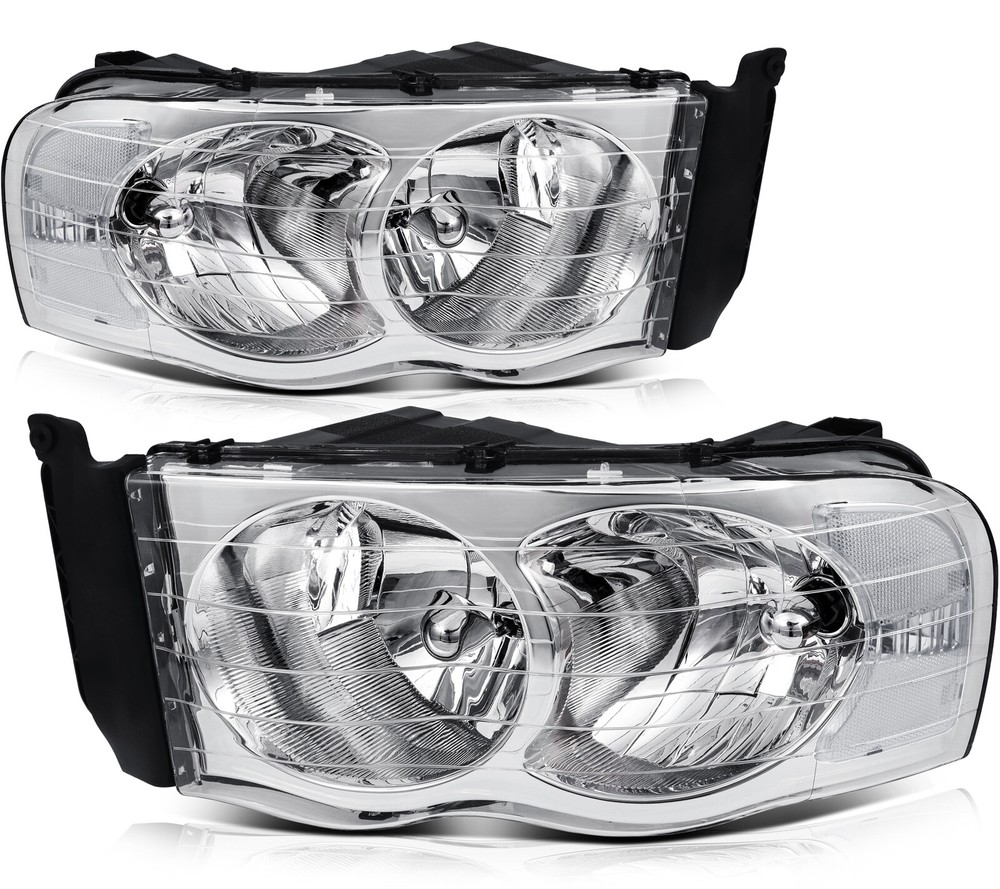For Dodge Ram 1500-3500 2002-2005 Chrome Housing Headlights Assembly Lamps Pair