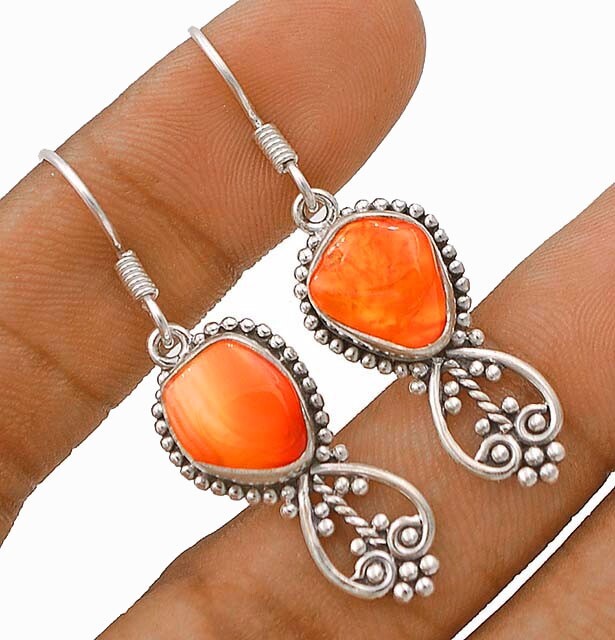 Natural Orange Carnelian Sterling Silver Earrings for Women