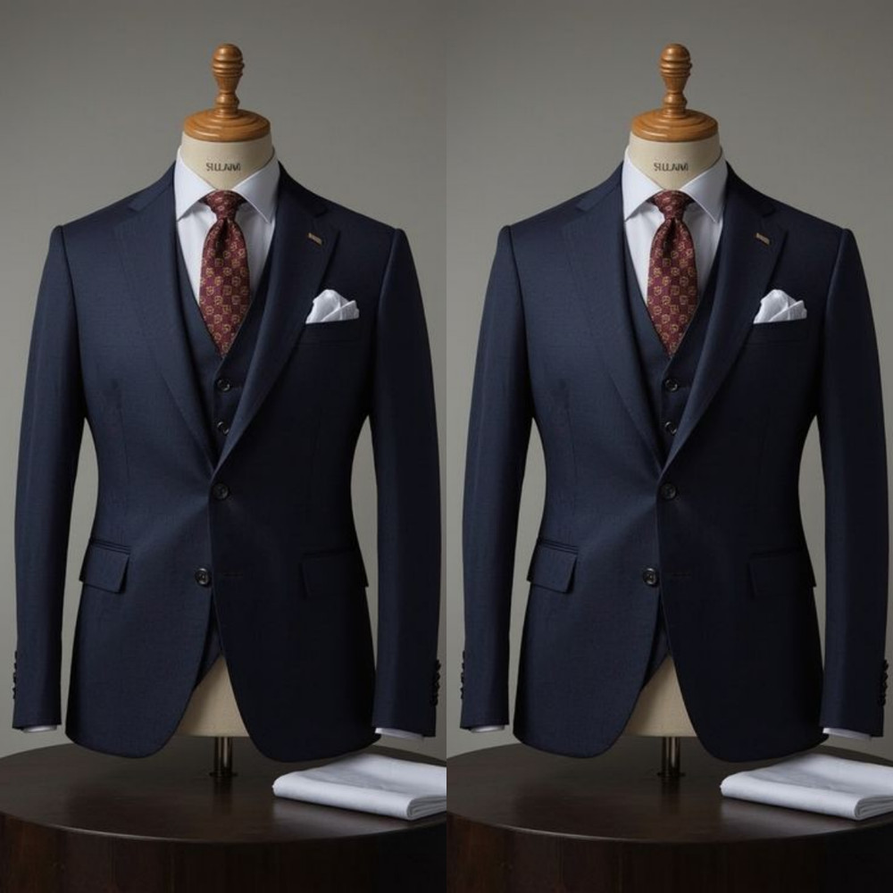Formal Men's Suit 3Pcs Offical Business Navy Blue Workwear Tuxedo Jacket Pants