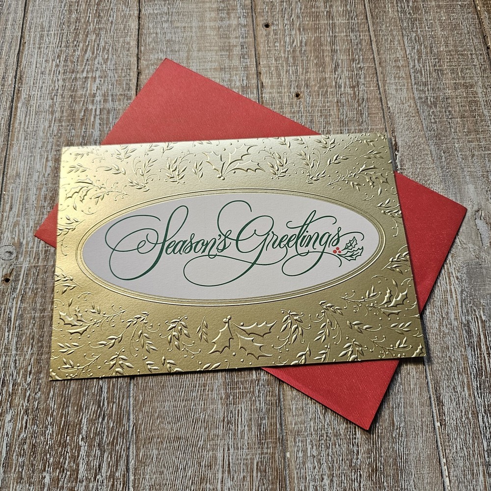 Christmas Greeting Card Season's Greetings Gold Embossed Foil Hallmark