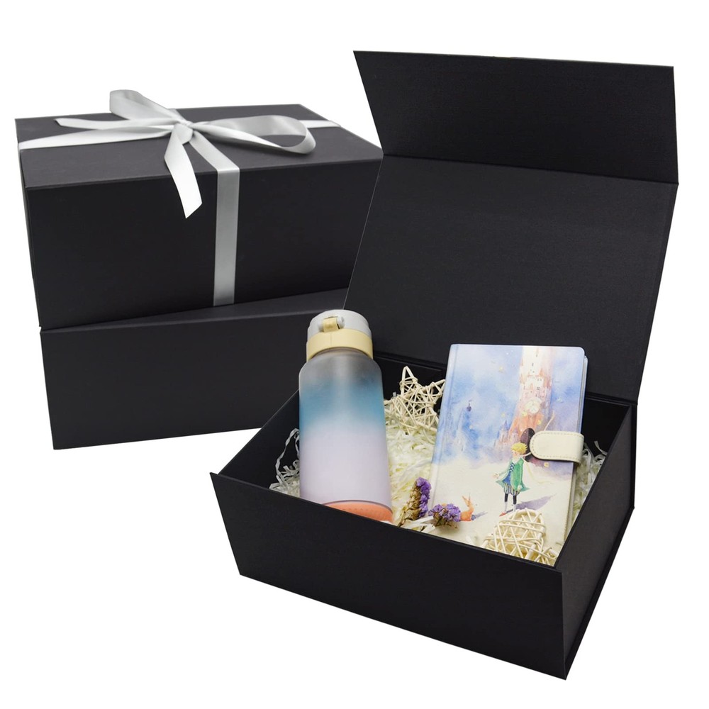 3 Pack Large Gift Box for Present, 12.5 x 8.5 x 4.75 Inches, Black Gift Box w...