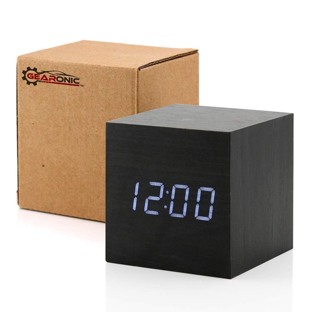 Wooden Digital Alarm Clock with Bright LED Display for Bedrooms