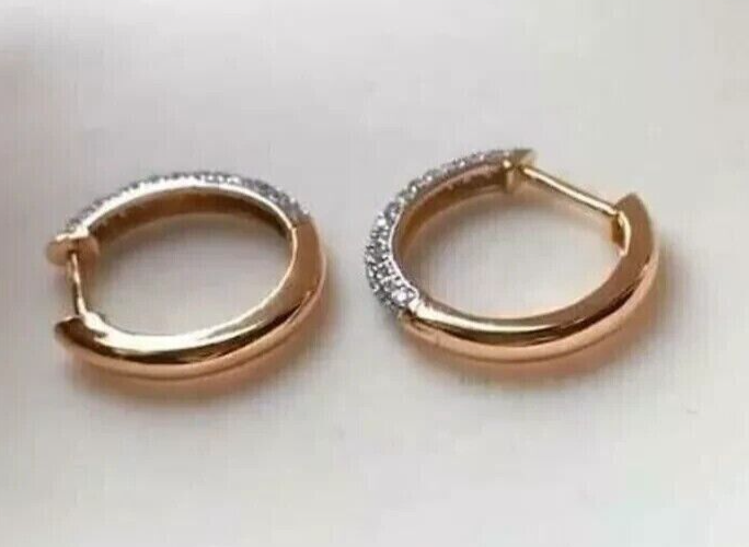 1.20Ct Round Cut Moissanite Hoop Huggie Earrings 14K Yellow Gold Plated Silver