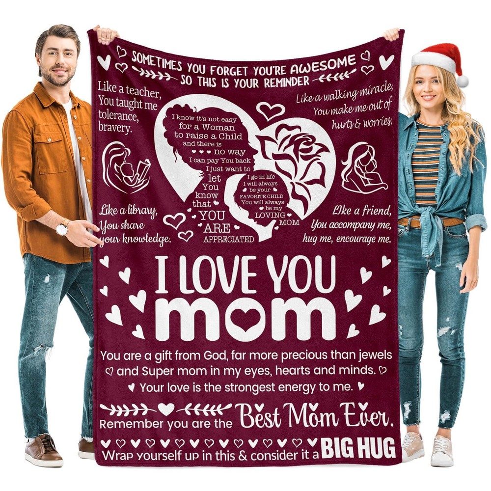 Mothers Day Blanket Gifts for Mom,I Love You,Mom Blanket, Warm Soft Blankets ...-image
