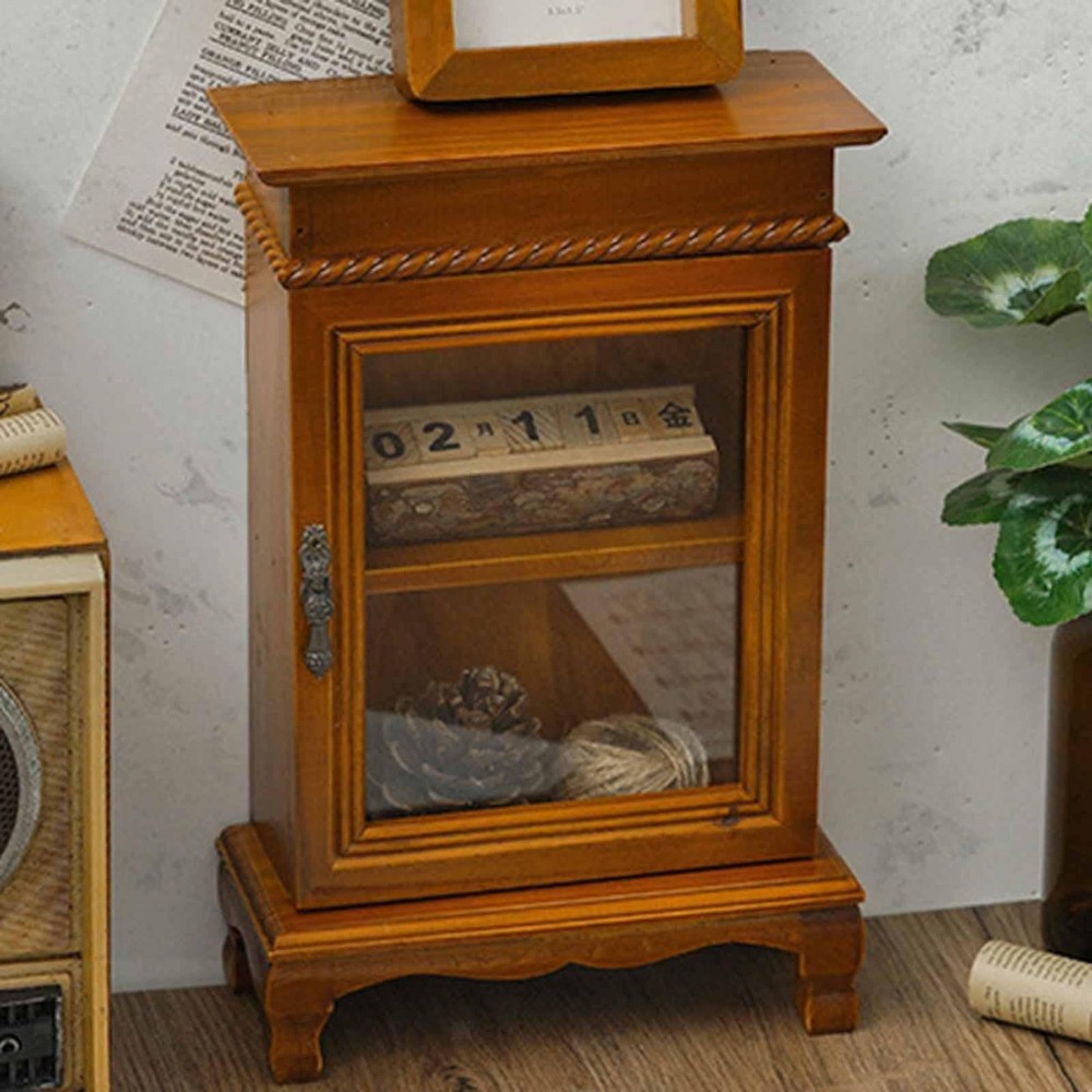 Small Decor Cabinet Display Case Rustic Container Showcase Decorative Box for