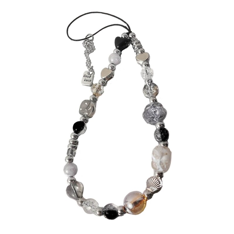 Y2K Heart Flower Bead Phone Charm Strap Pendant Accessory for Cellphones