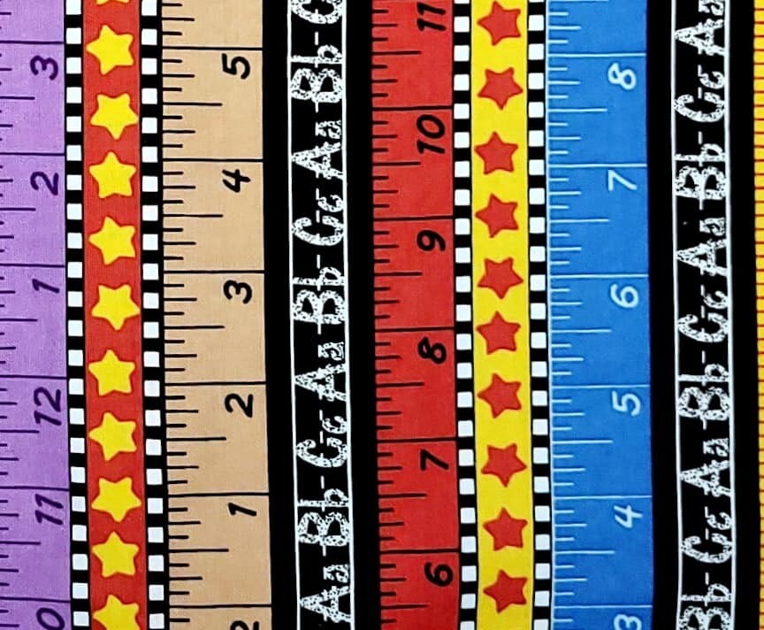 Pencils Back to School Rulers Chalkboard Student Teacher Cotton MBT Fabric BTY-image